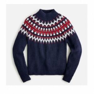 BOGO! NWT J. Crew Fair Isle Mock-Neck Pullover Sweater Wool Navy Size XXS